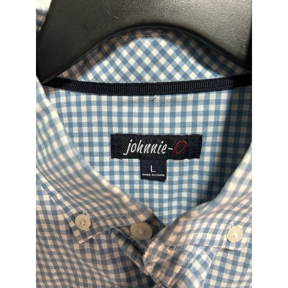 Johnnie-O Men’s Button Down Long Sleeve Shirt Large Blue Gingham Plaid